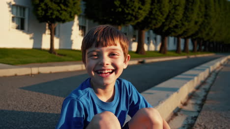 happy young boy smiling and laughing outdoors