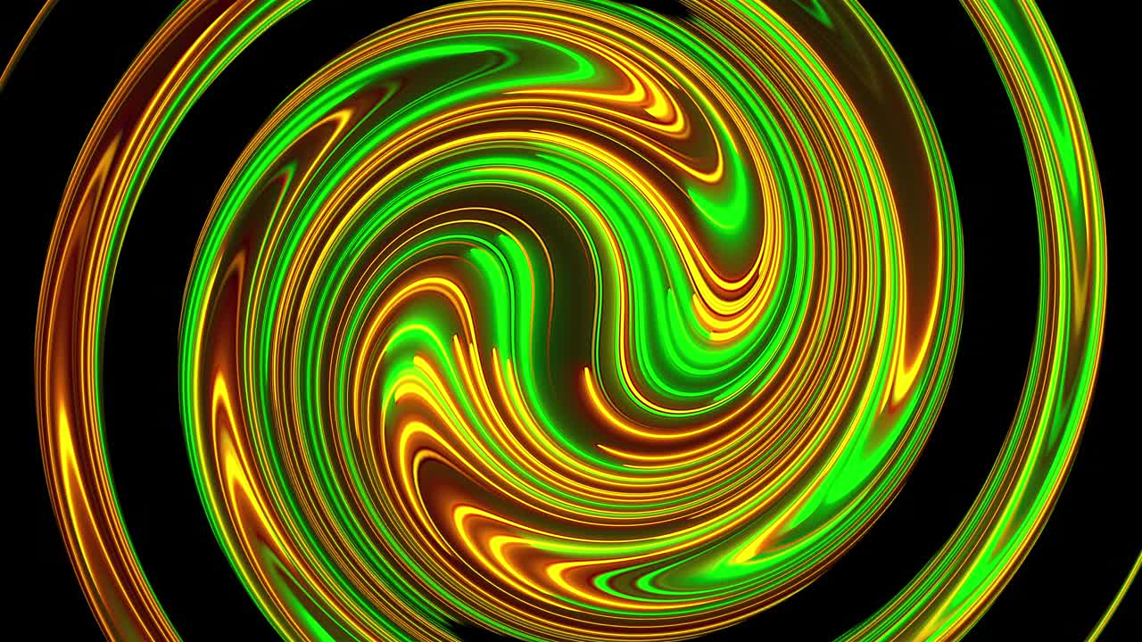 컴퓨터에서 생성 된 추상적인 회전 배경, 3d 렌더링, 네온 컬러 라인의 원형 합병