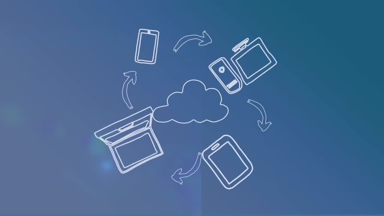 Animation of business and cloud icons on blue background