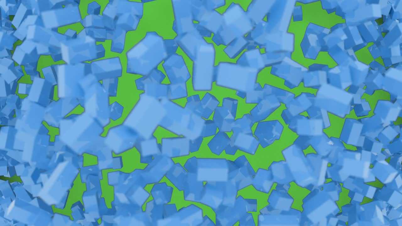 abstract 3d explosión polígono azul formas de animación con pantalla verde. 4k computadora de renderización de imágenes de bucle.
