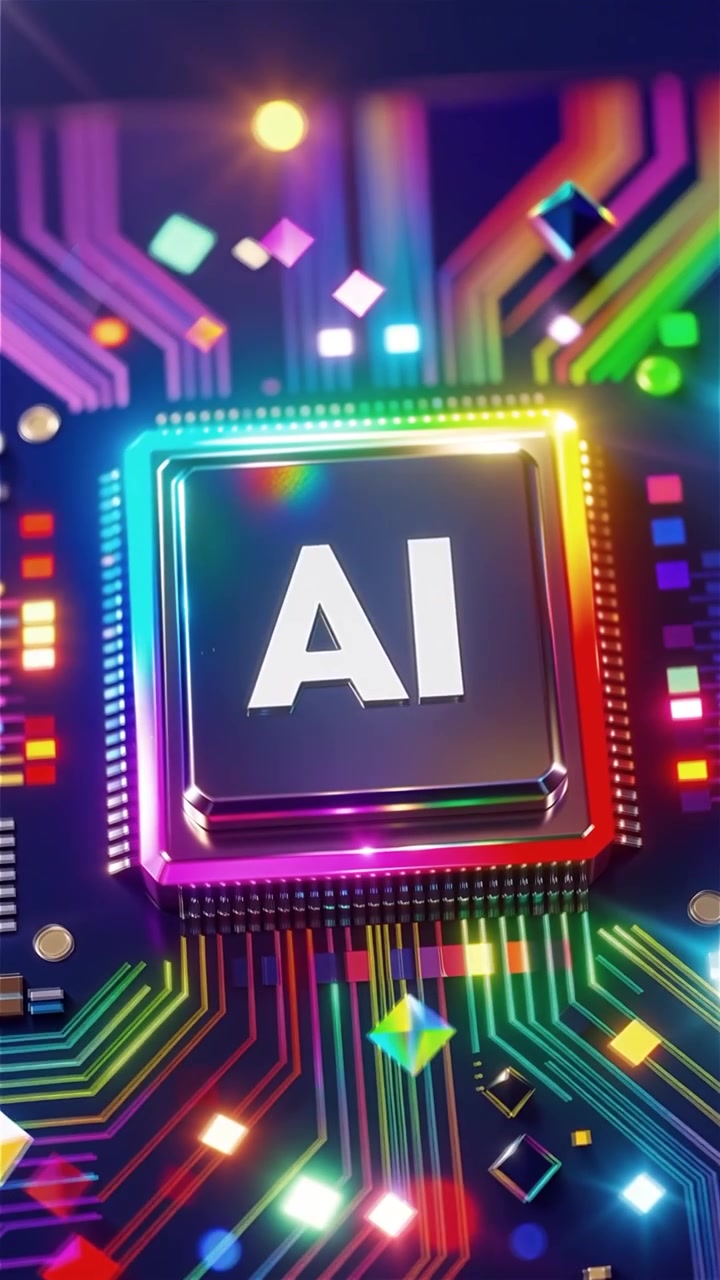 Sfondo tecnologico futuristico con chip AI e scheda madre