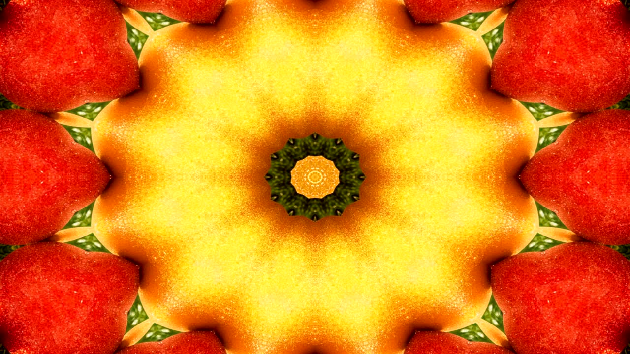 concepto de alimentos vegetales abstractos patrón simétrico ornamental decorativo movimiento caleidoscopio círculo geométrico y formas de estrellas