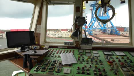 ship bridge view of port operations