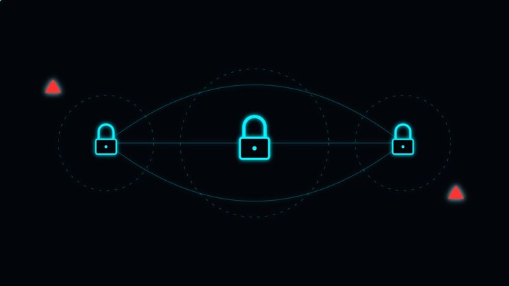 Digital Security Concept with Glowing Connected Padlocks