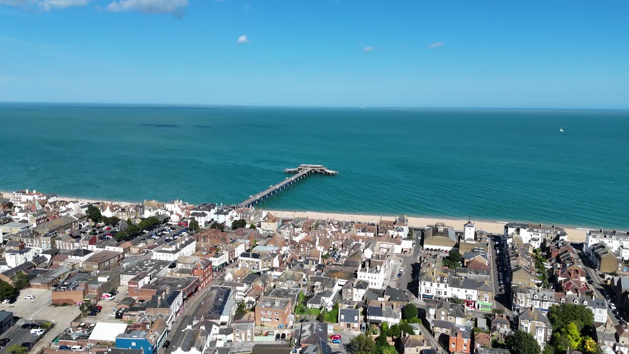 Deal seaside town seafront Kent UK drone,aerial blue sky summers day