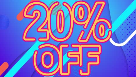 Animation-of-20-percent-off-text-over-a-speech-bubble-against-abstract-shapes-on-blue-background