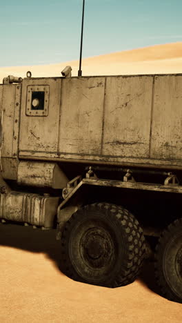 military truck in desert landscape