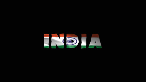 india country wiggle text animation lettering with her waving flag blend in as a texture - black screen background loopable video