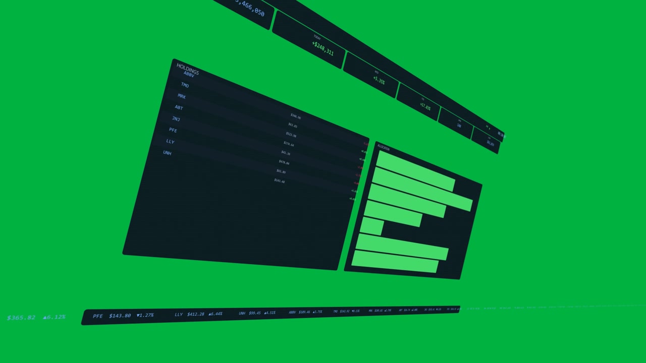 Bei Kameradrehung, dunkle Benutzeroberfläche dreht sich im Uhrzeigersinn, zoomt, um grüne Balken auf transparentem Hintergrund hervorzuheben