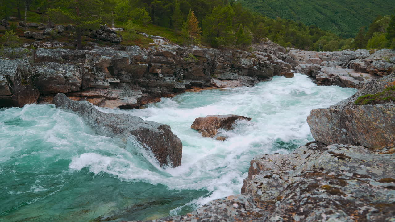 Mountain river, Mo I Rana, Norway. Marmorslottet Marmorfossen Marble stone. Nature Cinemagraph.