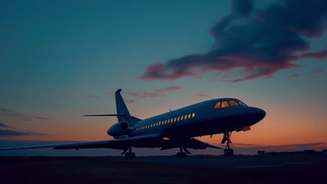 private jet at sunset