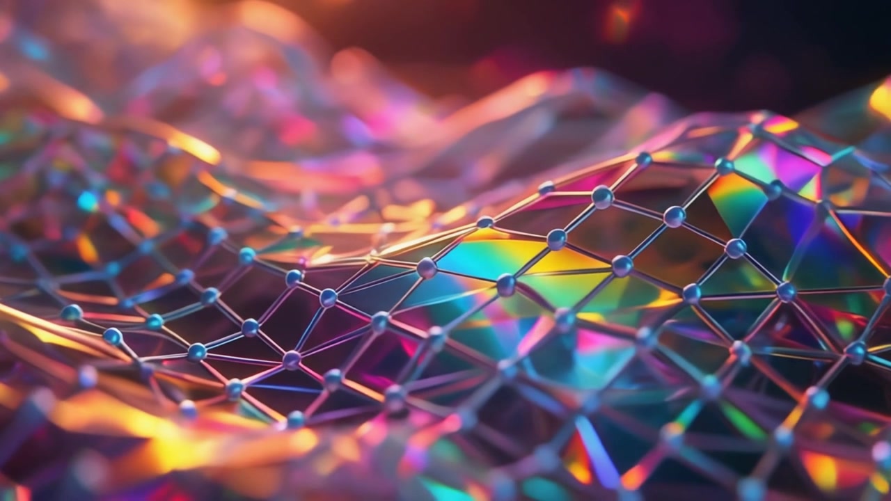 Abstract Digital Wave with Glowing Nodes and Iridescent Mesh