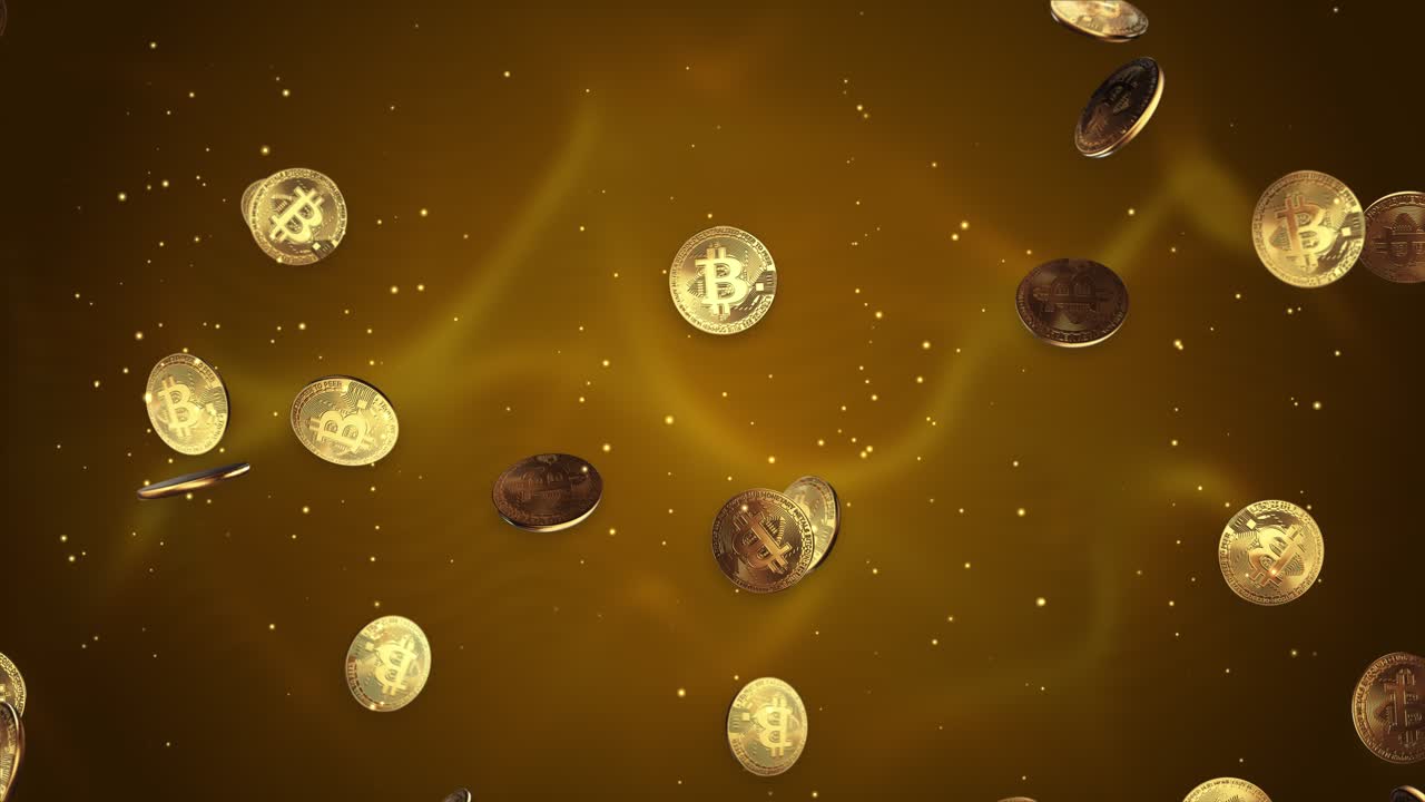 Cryptocurrency electronic payments green screen loop animation background technology 3d gold coins