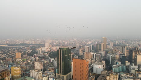 paisaje urbano aéreo con pájaros dando vueltas por encima de los edificios en dhaka