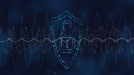 animation of padlock and data processing over dark background