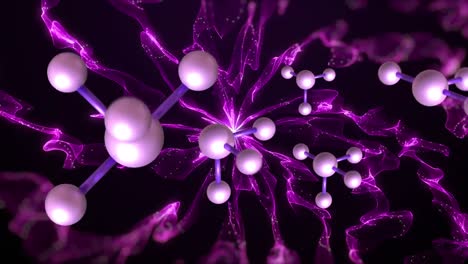 animation of macro of molecules over purple light trails background