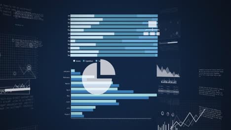 animación de diversos gráficos y datos financieros sobre el fondo de la marina