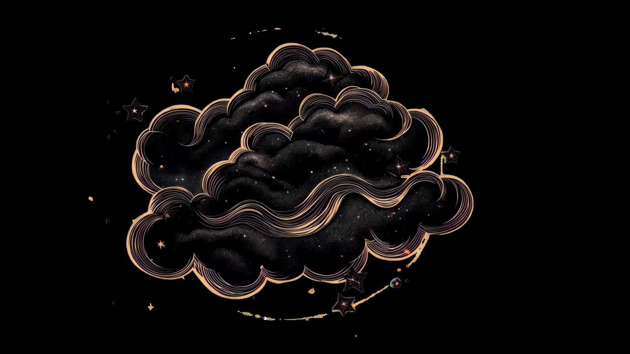 Whimsical cosmic cloud illustration animation isolated asset, transparent 4K video, alpha channel