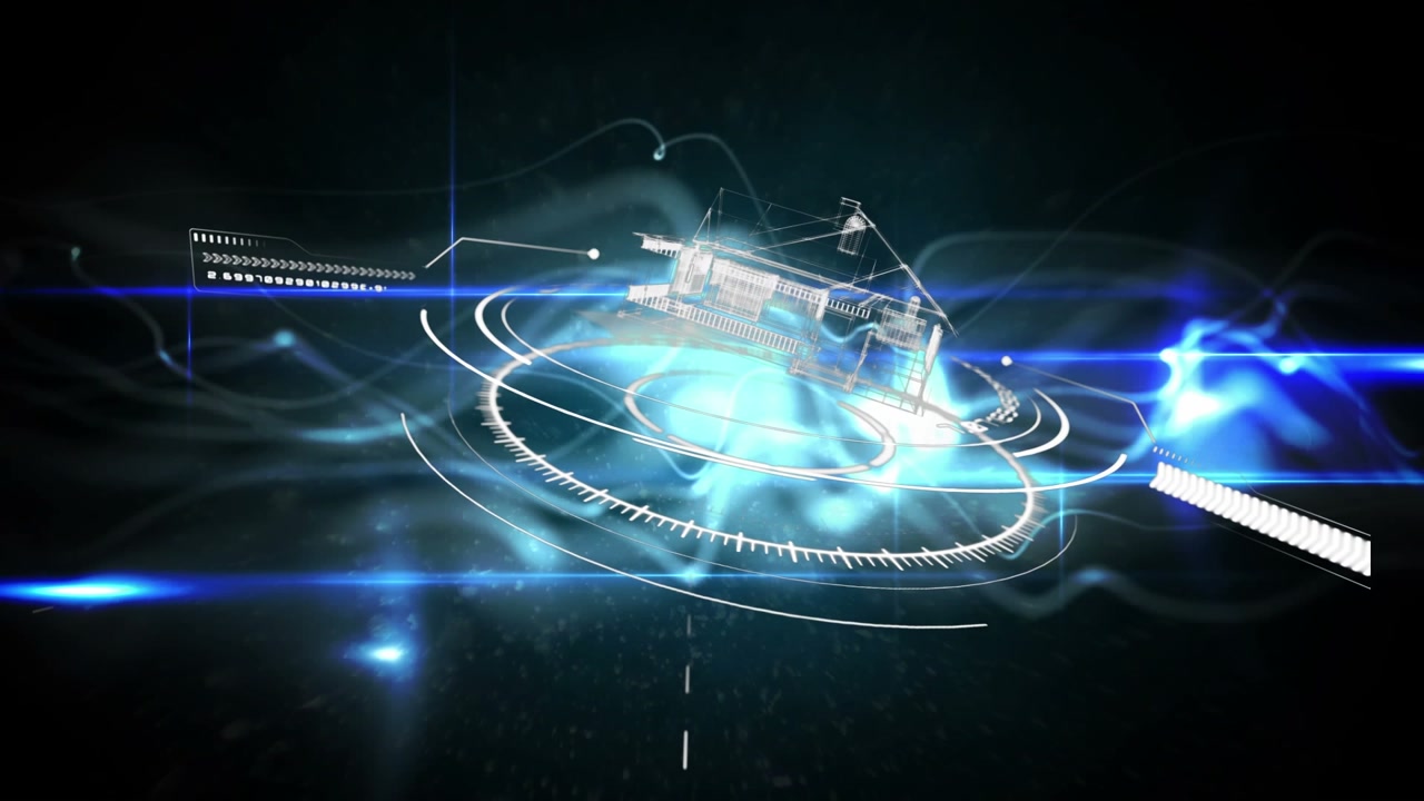 Animation of processing circle over black background with blue waves