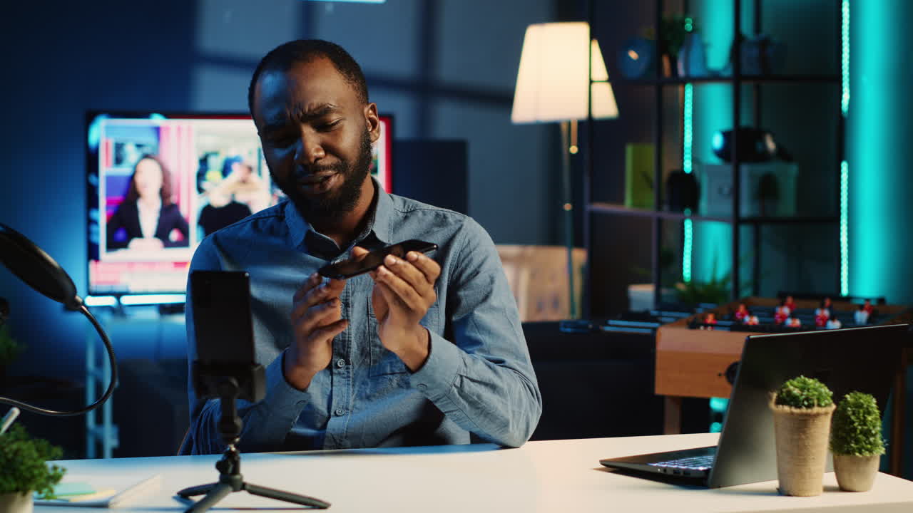 Content creator endorsing phone
