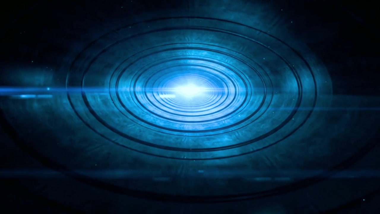 Abstract Sci-Fi Tunnel with Bright Blue Light and Lens Flare