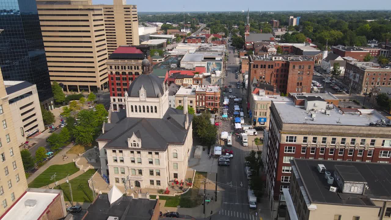 Aerial View of a City Downtown with a Market