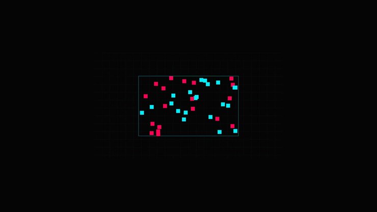 Abstract Digital Motion Graphics with Geometric Shapes and Grid Lines