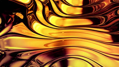 looped abstract background with wavy sparkling golden liquid pattern on shiny glossy surface. viscous yellow fluid like surface of gold foil or brilliant glass. beautiful creative festive backdrop.