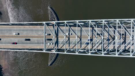 top down aerial of delaware river turnpike toll bridge