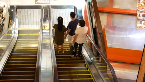 poeple using escalators in shopping mall