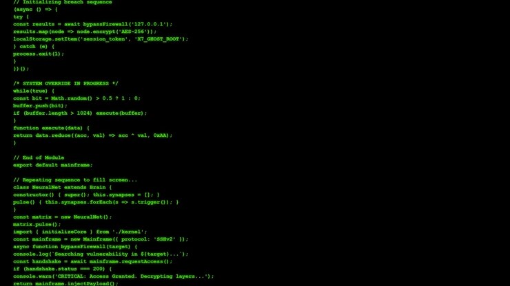 Computer Code Scrolling on a Black Screen