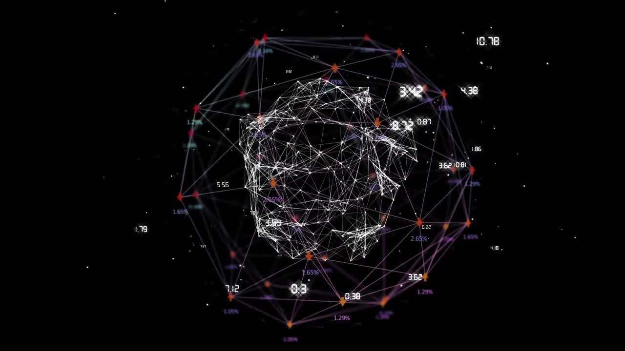 Animation of globe of network of connections spinning against black background