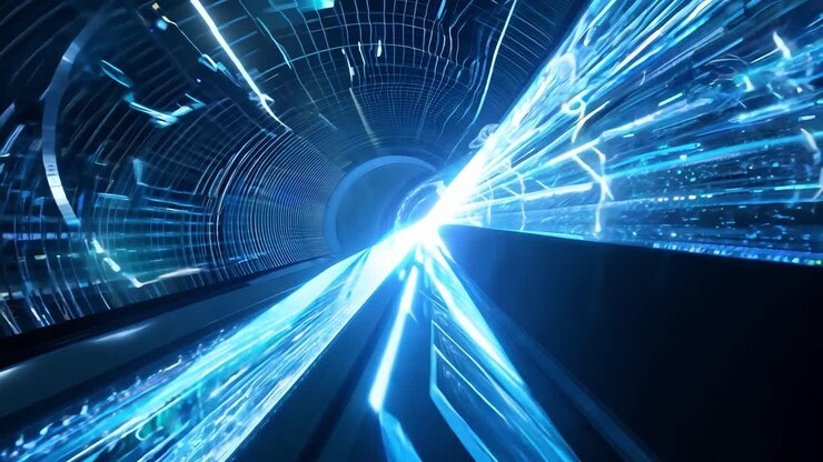 Abstract Blue Tunnel with Glowing Lights