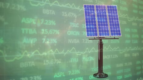 Animation-Der-Börse-über-Solarpanel-Auf-Grünem-Hintergrund