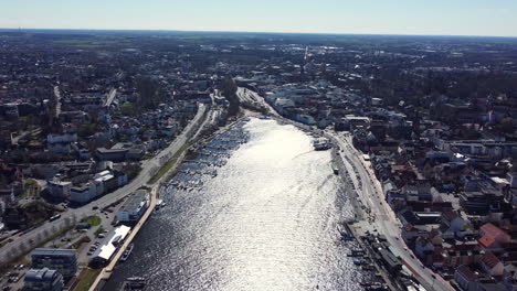 aerial view of a german city with a marina