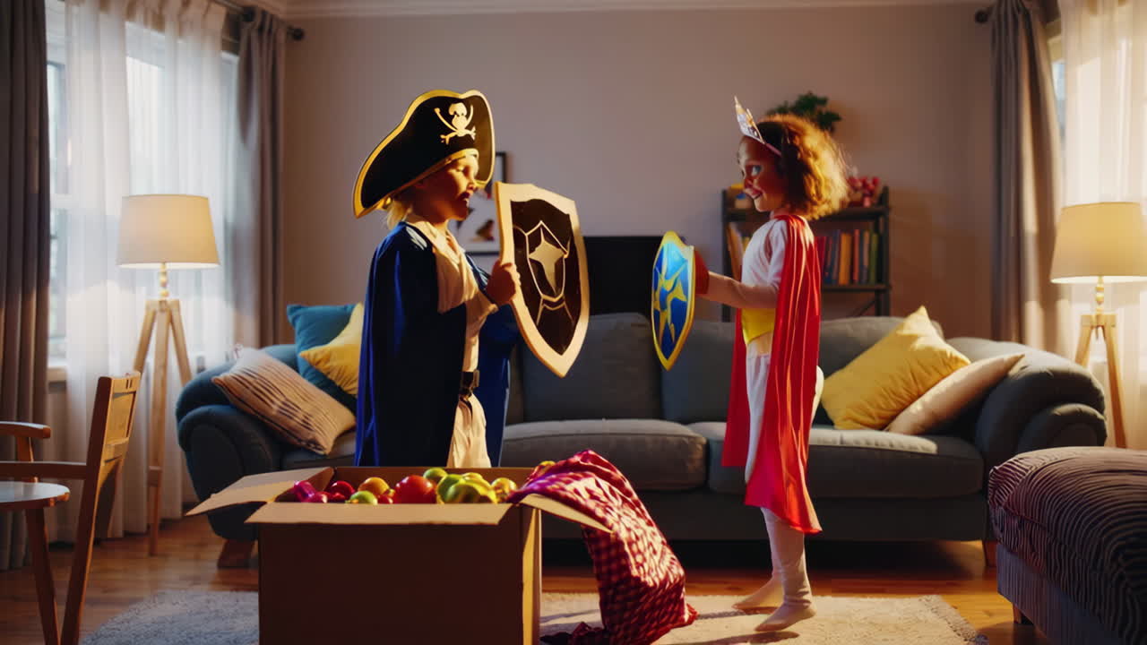 Kids in Costumes Playing Pretend