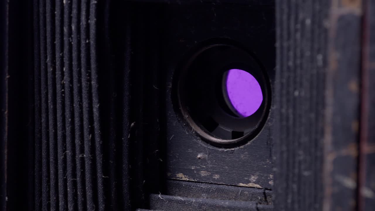 Conley brand antique photo camera with close up shot panning left to right