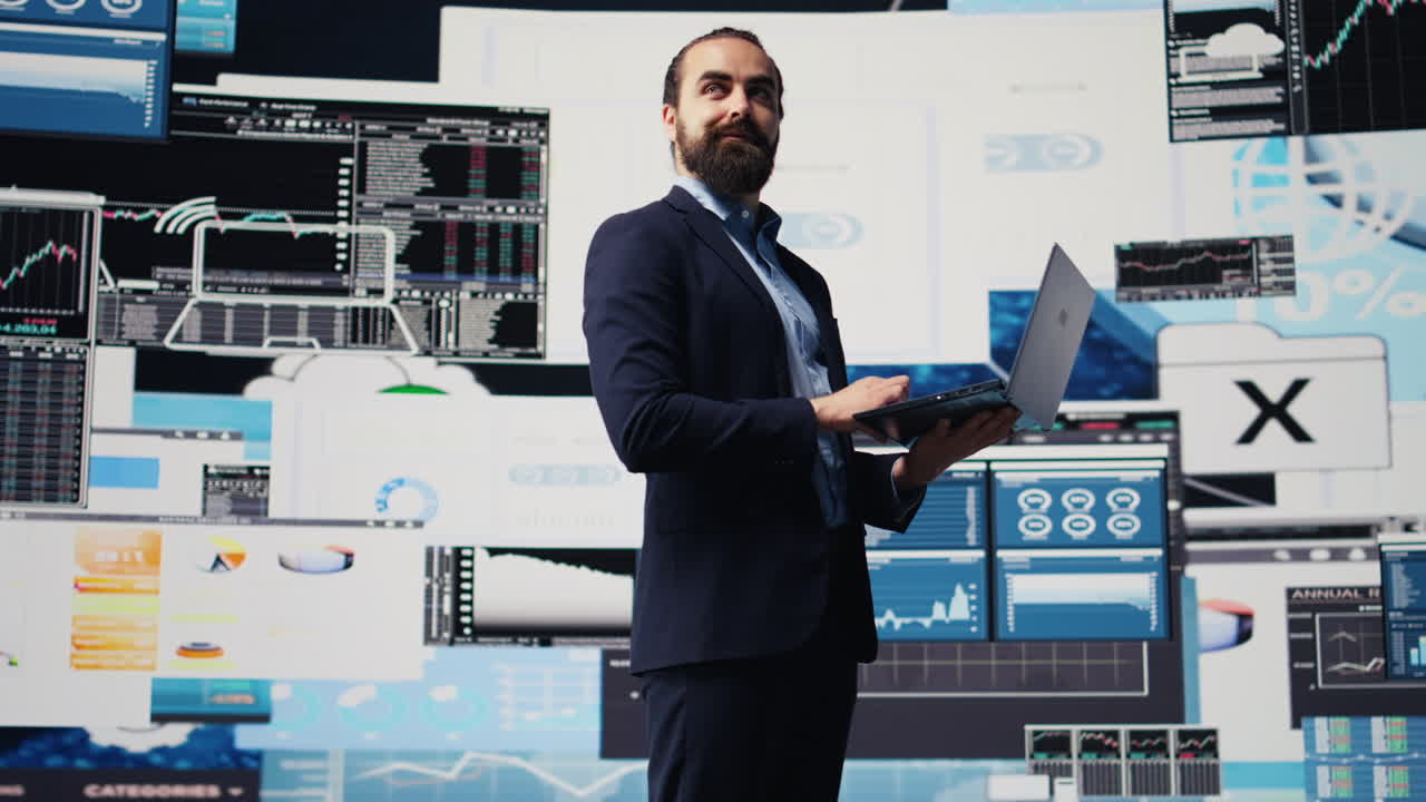 Economy expert reviewing financial data and KPI dashboards