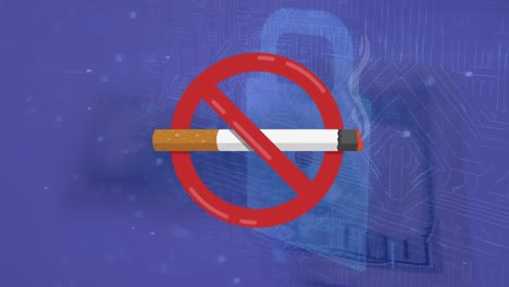 animation of prohibition sign with cigarette over padlock