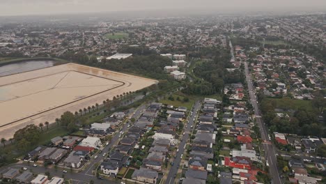 drone of houses and floods in sydney, australia