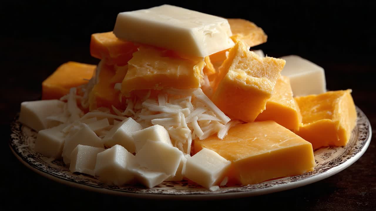 A Beautifully Arranged Assortment of Cheeses Showcasing a Variety of Textures and Colors on a Decorative Plate for Culinary Delight and Presentation