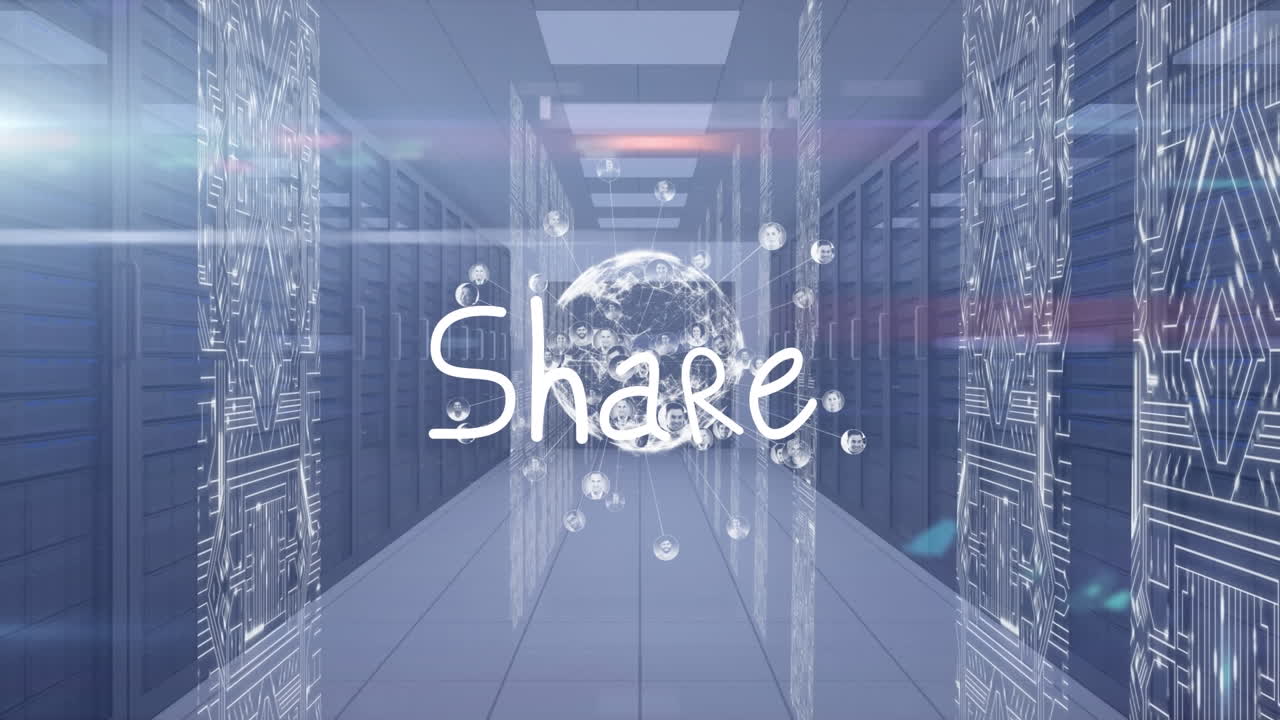 Animation of share with globe over connections and servers