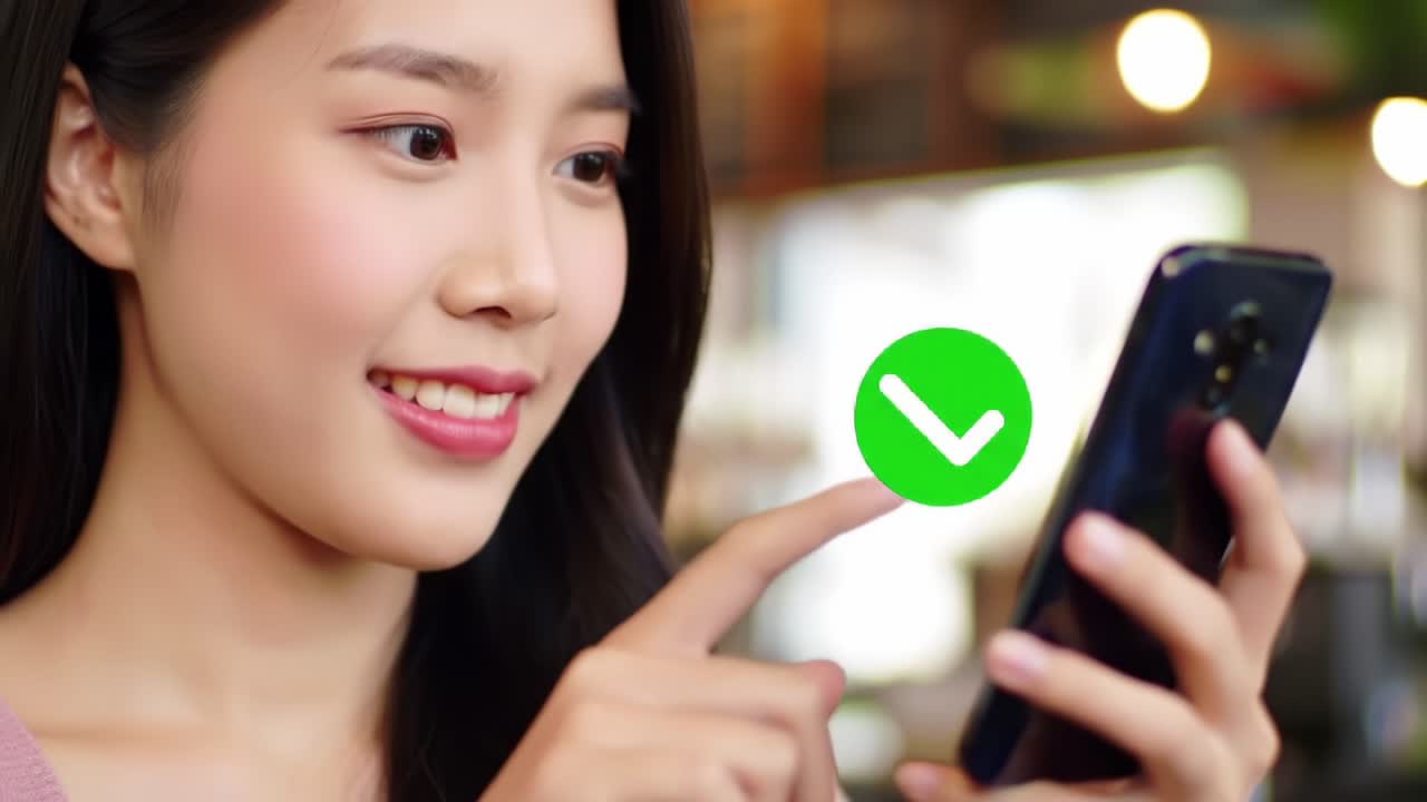 A Young Woman Engaged with Her Smartphone, Smiling in Delight as She Interacts with Her Device, Experiencing a Sense of Accomplishment and Satisfaction