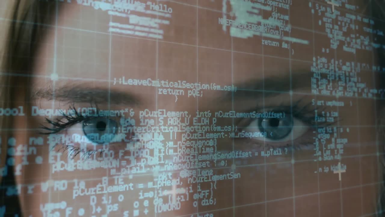 анимация обработки данных над кавказской женщиной