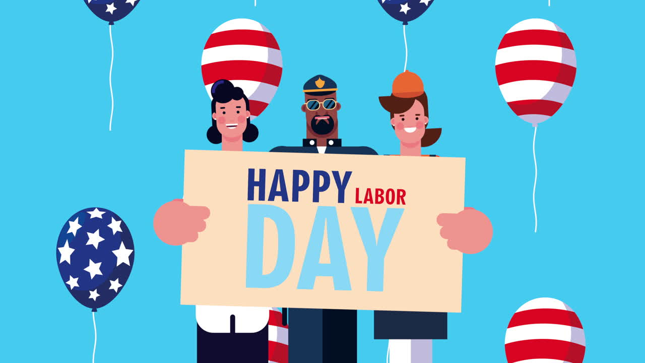 노동자 날 축하 행사는 노동자들과 함께 글자를 들어 올립니다.