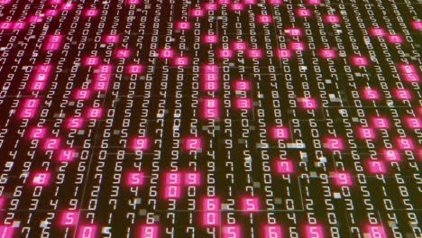 hexadecimal big data digital code with random pink light animation. data processing. future technology. network connection. 4k