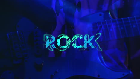 animation of rock text over musician playing guitar