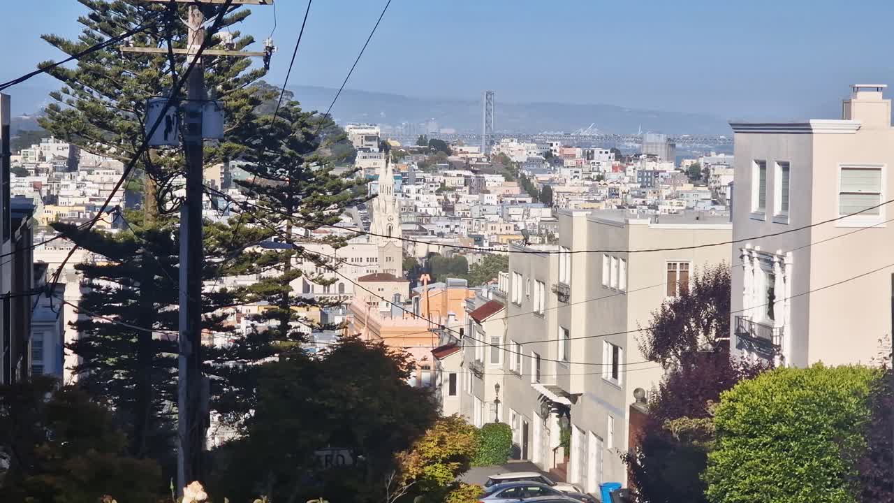 San Francisco Downtown Neighborhoods, View From Russian Hill on Sunny Day