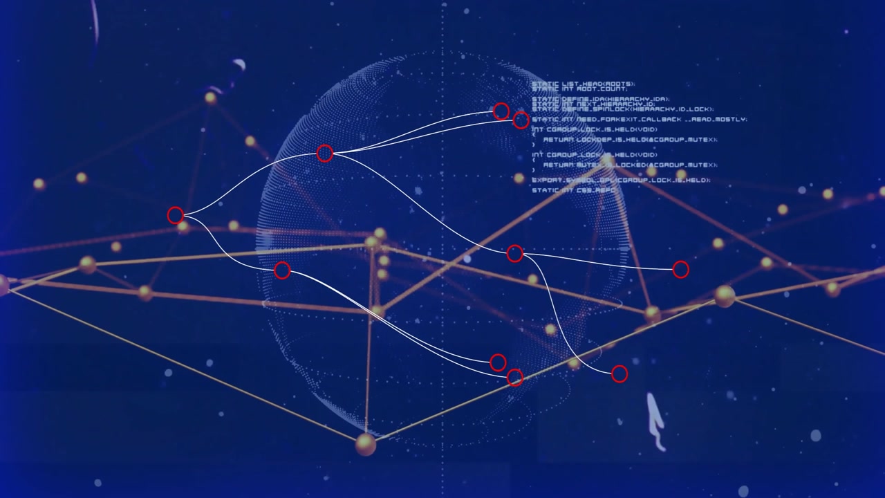 Netværk af forbindelser og databehandling animation over digital globus baggrund