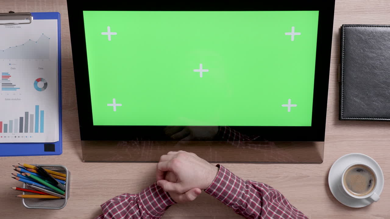 Office Desk with Green Screen Computer
